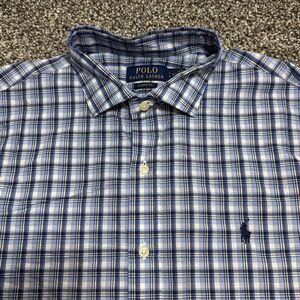 Polo Ralph Lauren Classic Men's L‎ Blue Plaid Long Sleeve Button Front Shirt